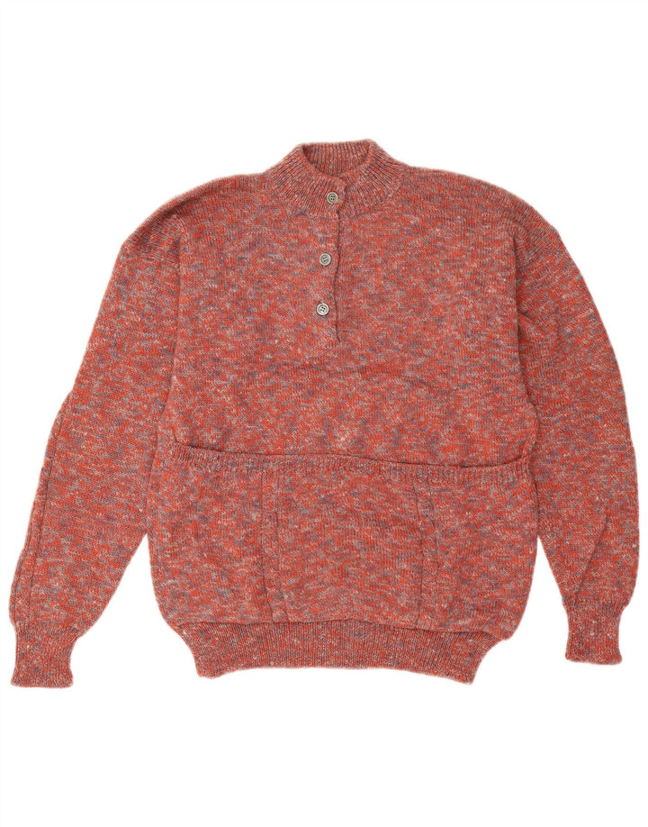 vintage Womens Button Neck Jumper Sweater UK 14 Grand Rouge Moucheté