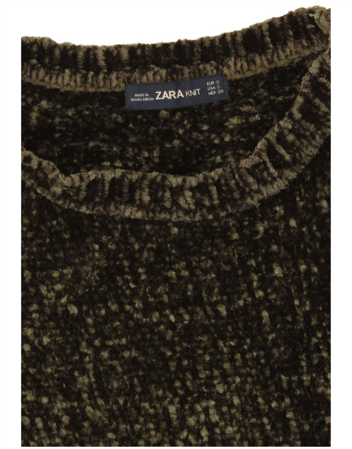 Zara Pull surdimensionné à col bateau pour femme UK 10 Petit Kaki Polyester
