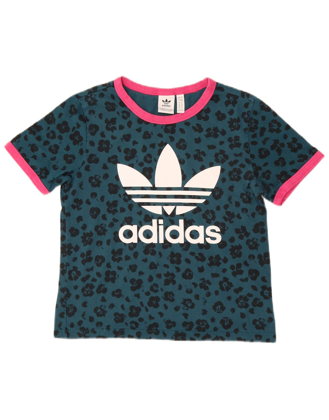 ADIDAS T-shirt graphique pour femme UK 8 en coton imprimé petit animal vert