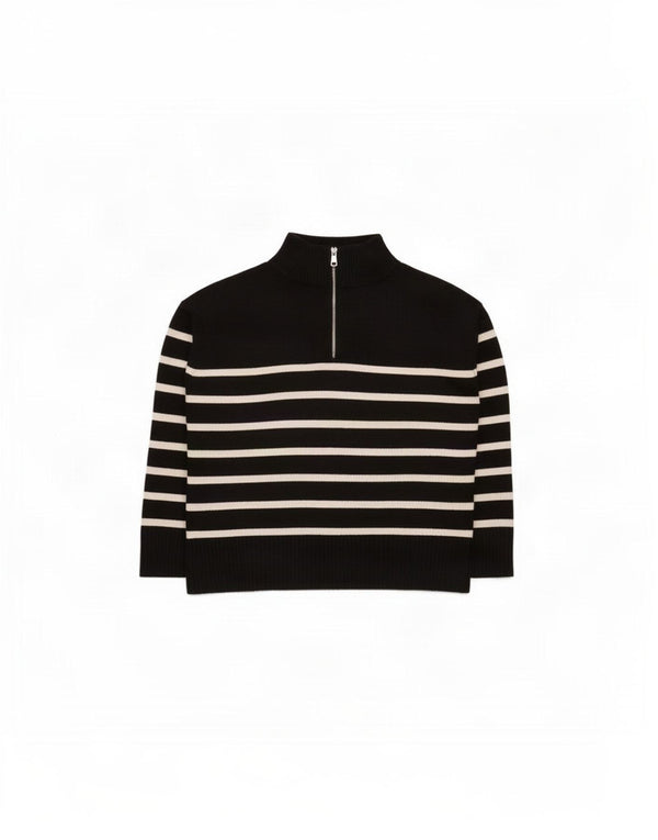Zara Pull surdimensionné à col zippé pour femme UK 16 Large Noir Rayé