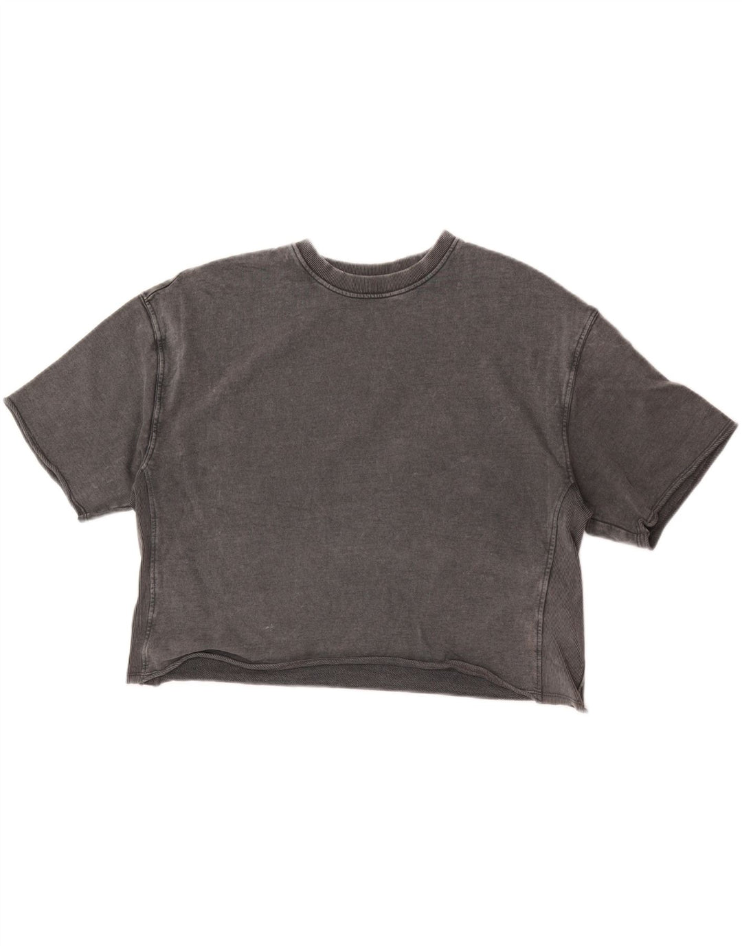 Zara Womens Crop T-Shirt Top UK 14 Coton Gris Moyen