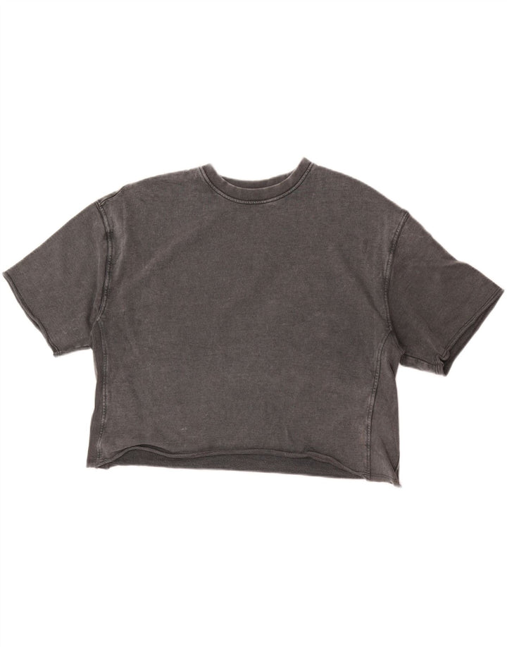 Zara Womens Crop T-Shirt Top UK 14 Coton Gris Moyen