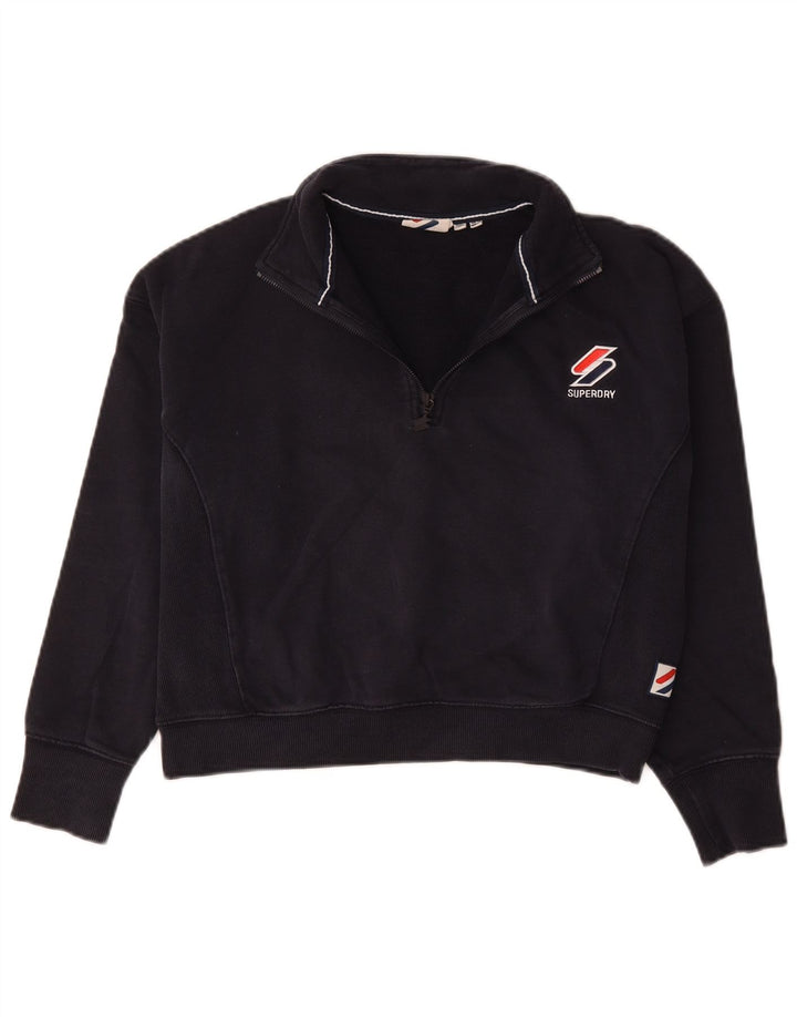Superdry Sweat-shirt court à col zippé pour femme UK 12 Bleu marine moyen
