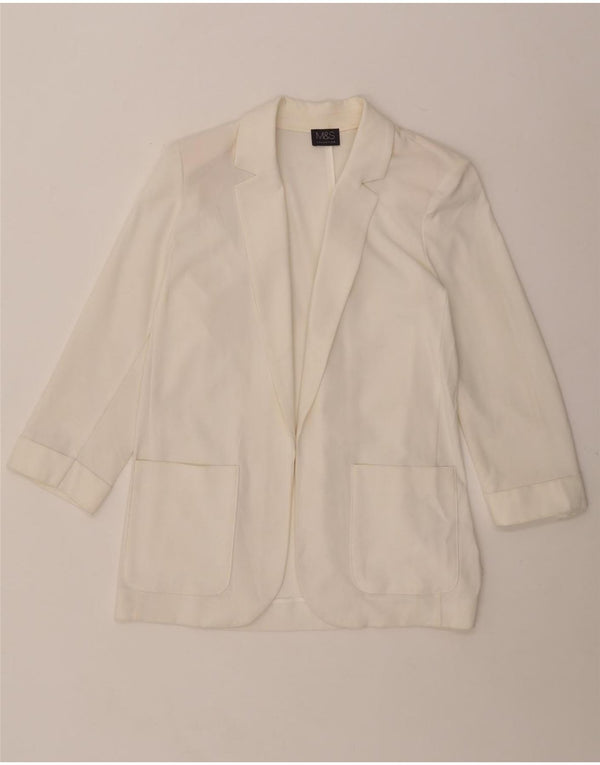 MARKS & SPENCER Veste blazer ouverte à manches 3/4 pour femme UK 12 Blanc moyen