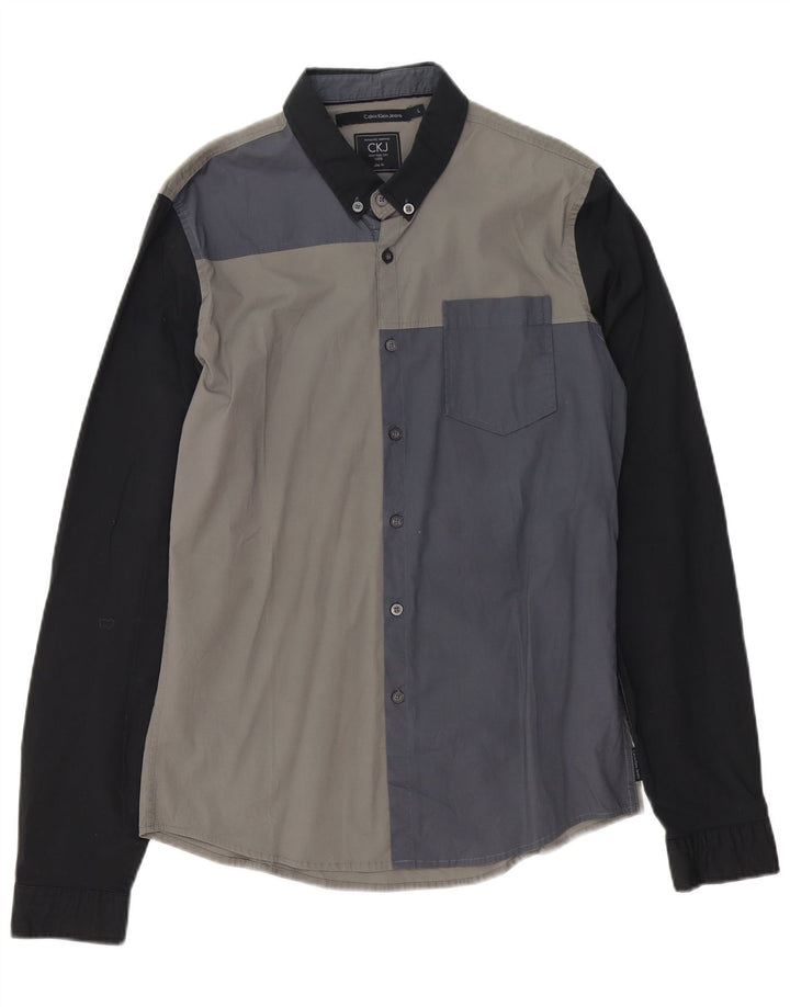 CALVIN KLEIN JEANS Chemise Slim Fit Homme Gris Colorblock Coton