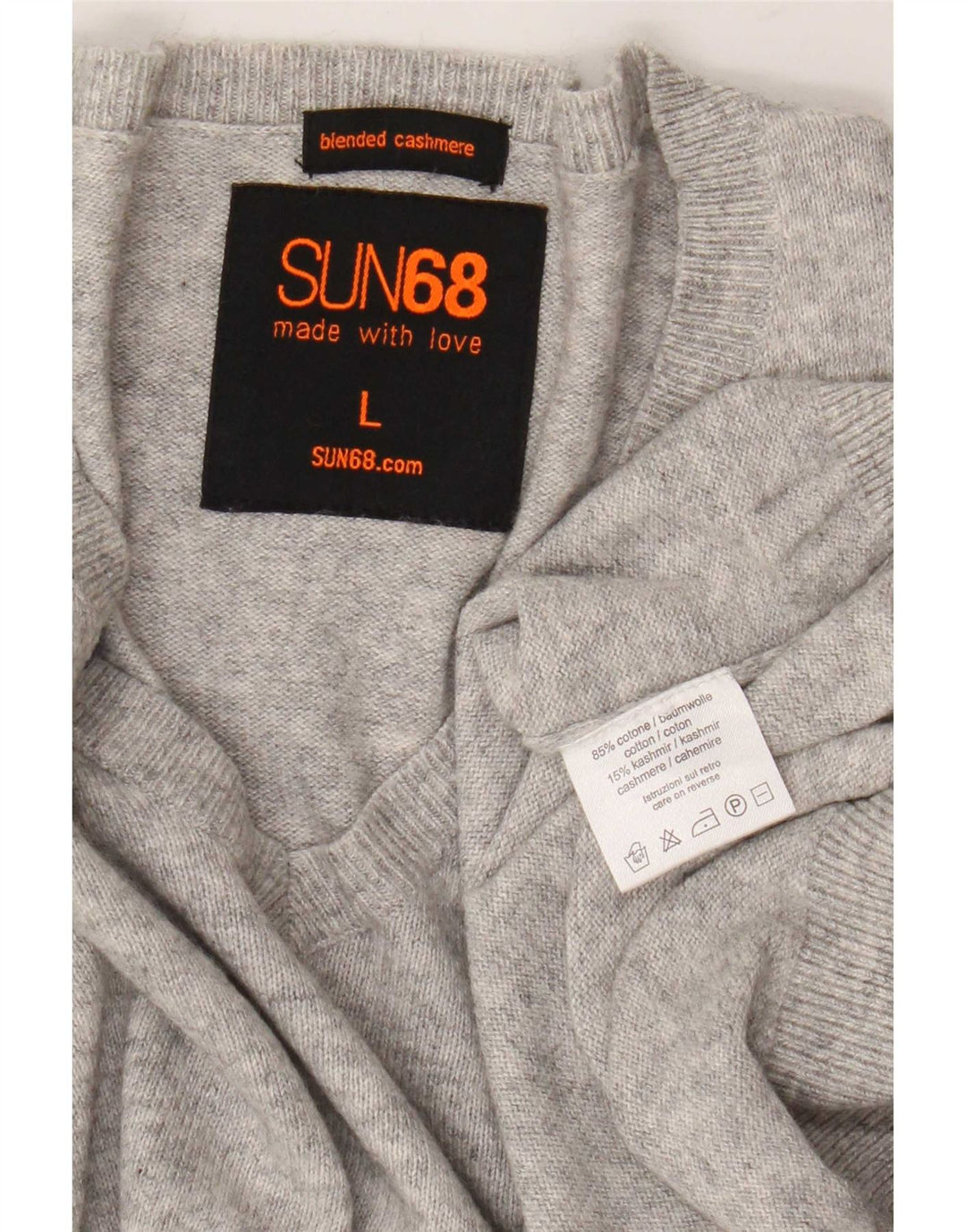 Sun68 Pull col V pour homme en coton gris Taille L