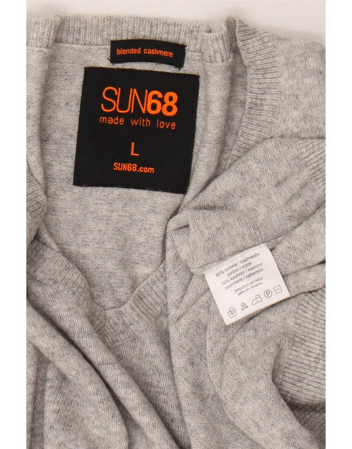 Sun68 Pull col V pour homme en coton gris Taille L