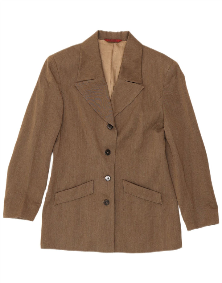 Sisley Veste Blazer 4 Boutons Femme UK 10 Petite Viscose Marron