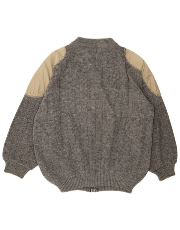 VINTAGE Pull Cardigan Femme UK 18 XL Gris Colorblock