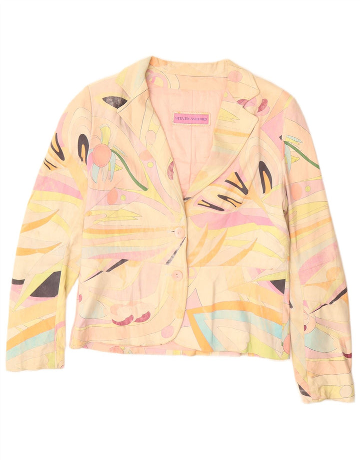 Veste Blazer à Motif Abstrait Vintage Femme IT 46 Grand Multicolore