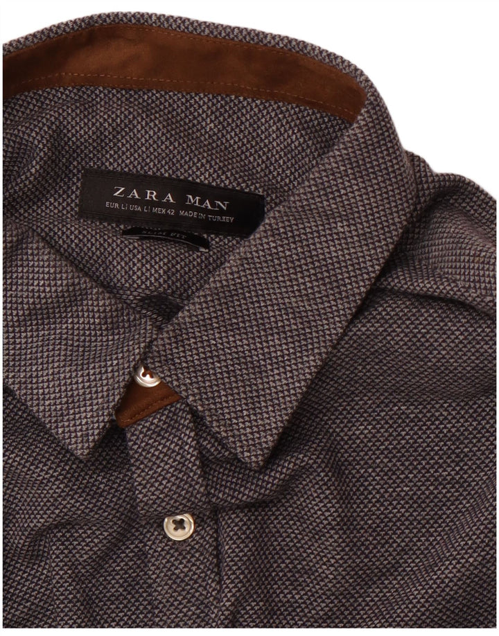ZARA Chemise Slim Fit Large Bleu Marine à Pois Homme