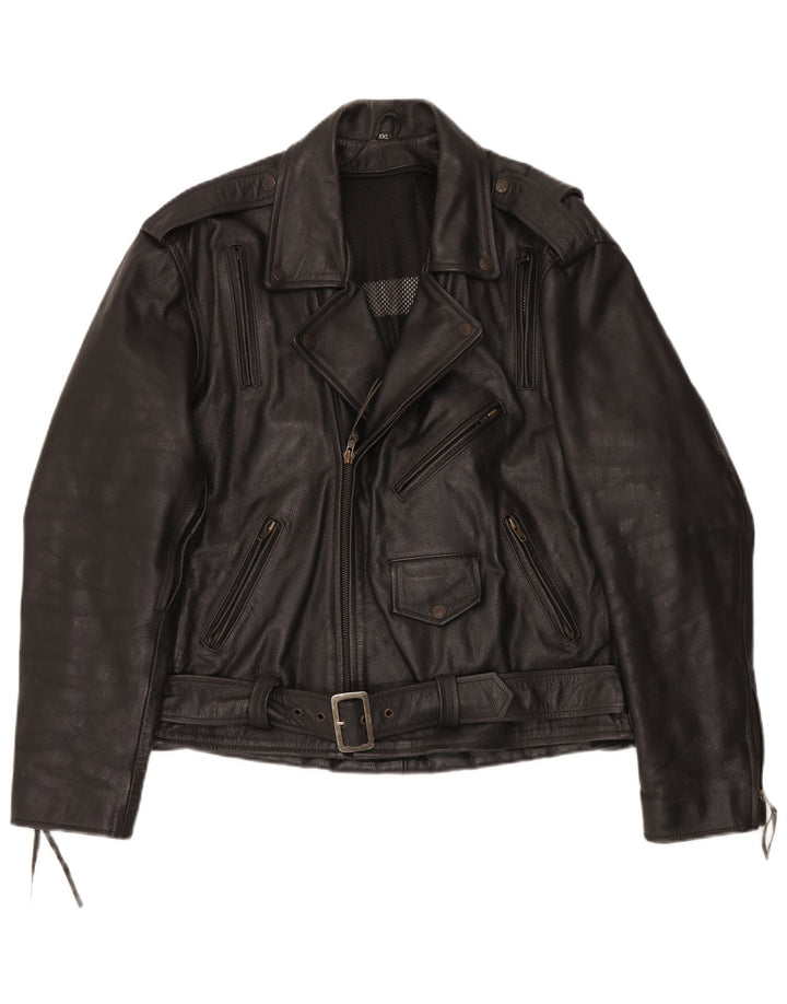veste de motard en cuir vintage pour hommes UK 44 2XL Noir