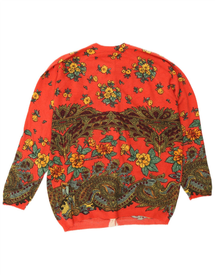 vintage Femme Cardigan Pull IT 44 Moyen Rouge Floral