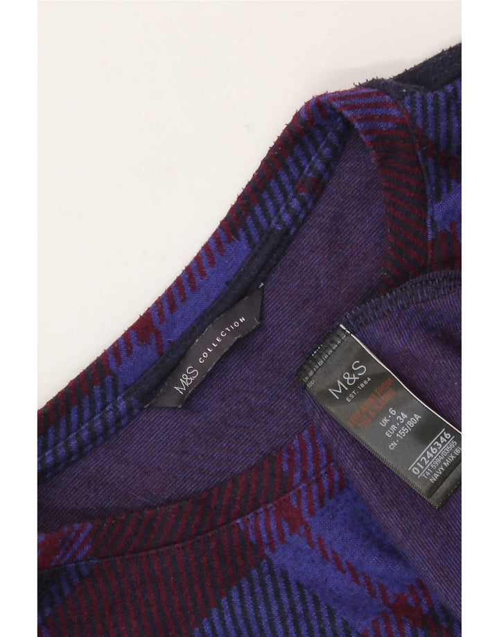 Marks & Spencer Haut à manches longues pour femme UK 6 XS Bleu marine à carreaux Polyester