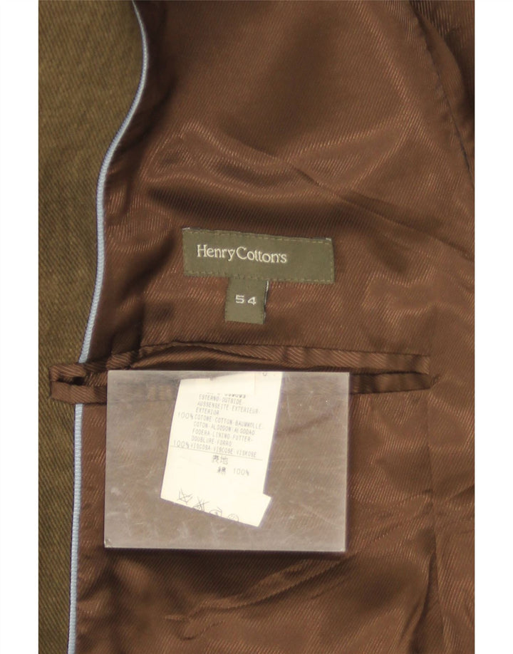 Henry Cottons Veste blazer 3 boutons pour homme IT 54 2XL Kaki Coton