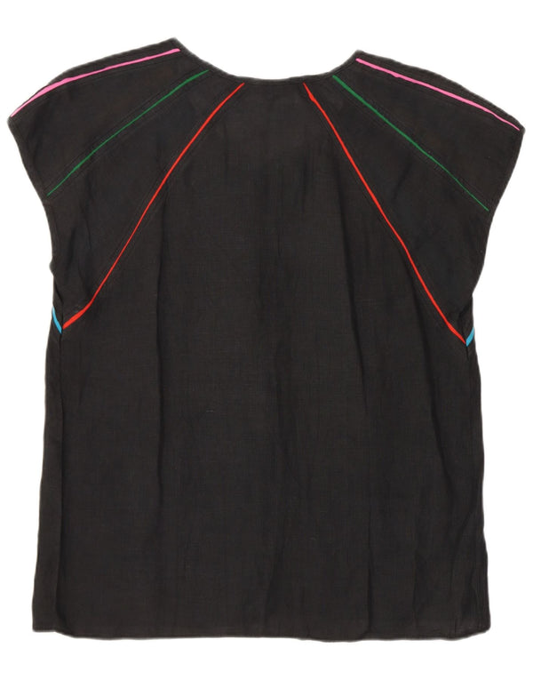 vintage Femme Chemise Blouse IT 40 Petit Gris Colorblock Lin