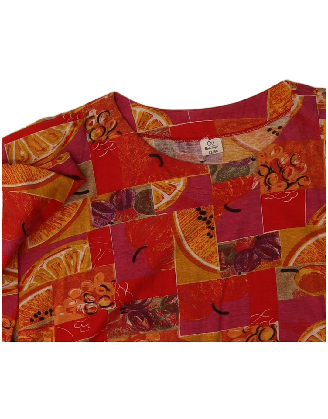 VINTAGE Womens Abstract Pattern T-Shirt Top IT 48/50 XL Red Cotton