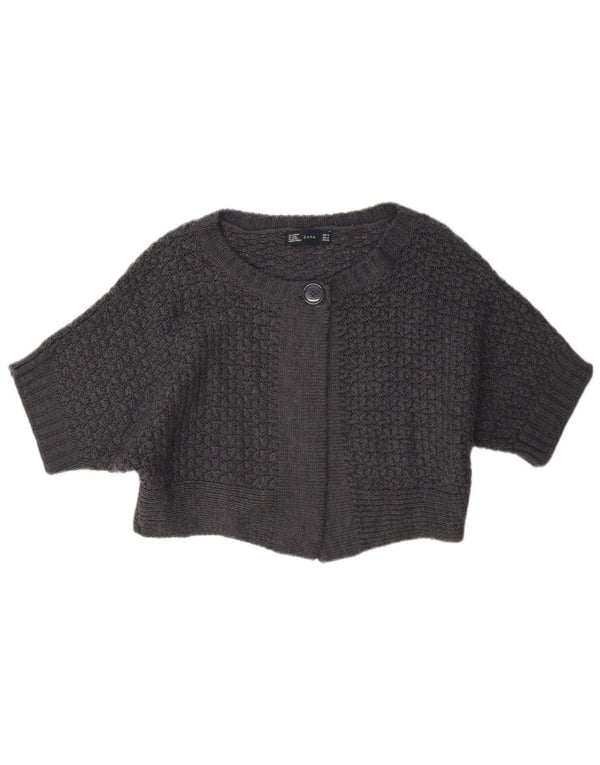 Zara Cardigan Boléro à Manches Courtes pour Femme UK 14 Acrylique Gris Moyen