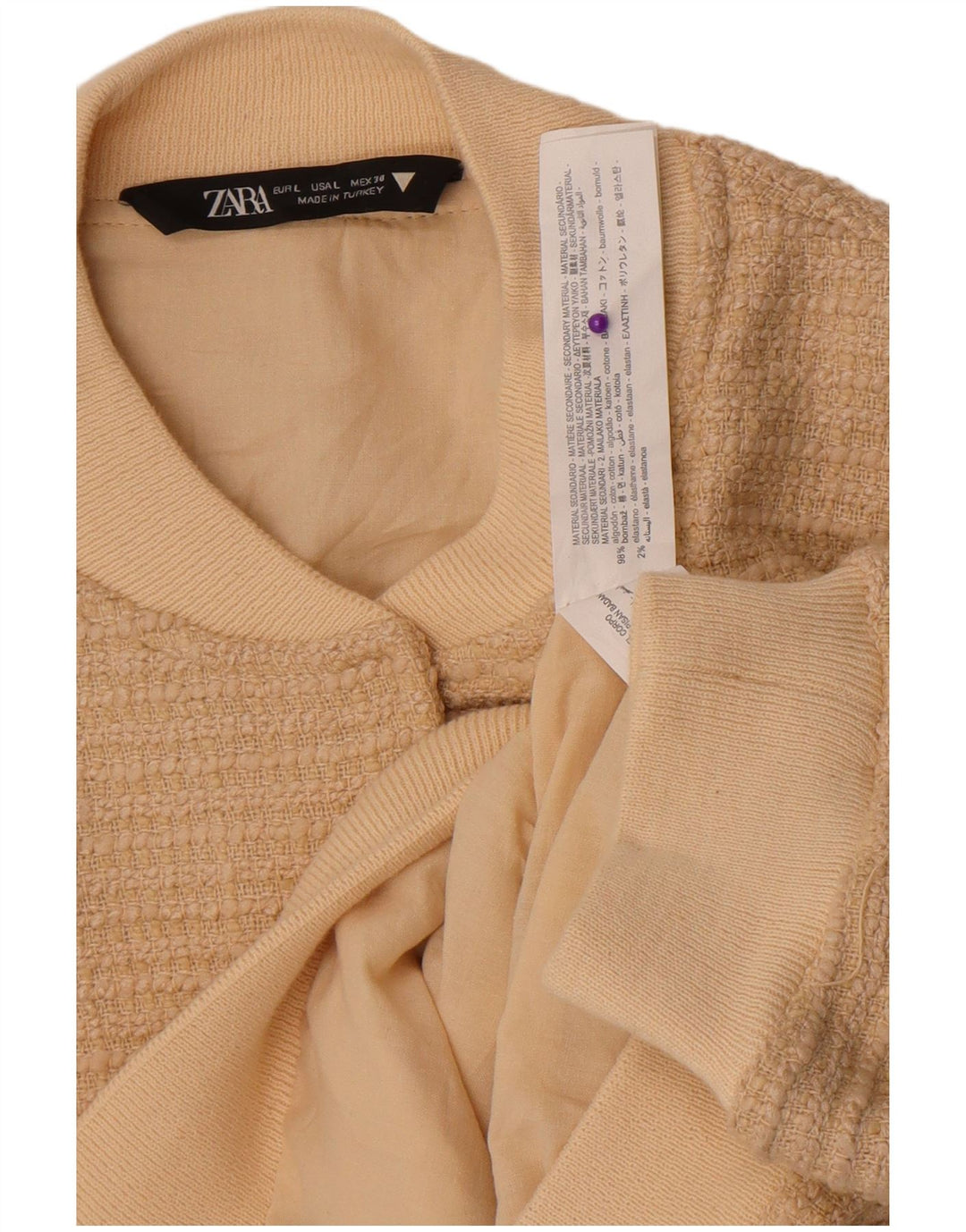 Zara Womens Bomber Jacket UK 16 Grand Coton Beige