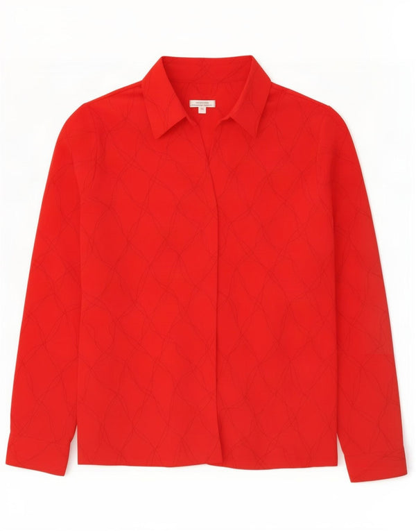 vintage Femmes Motif Abstrait Chemise Blouse UK 16 Grand Polyester Rouge