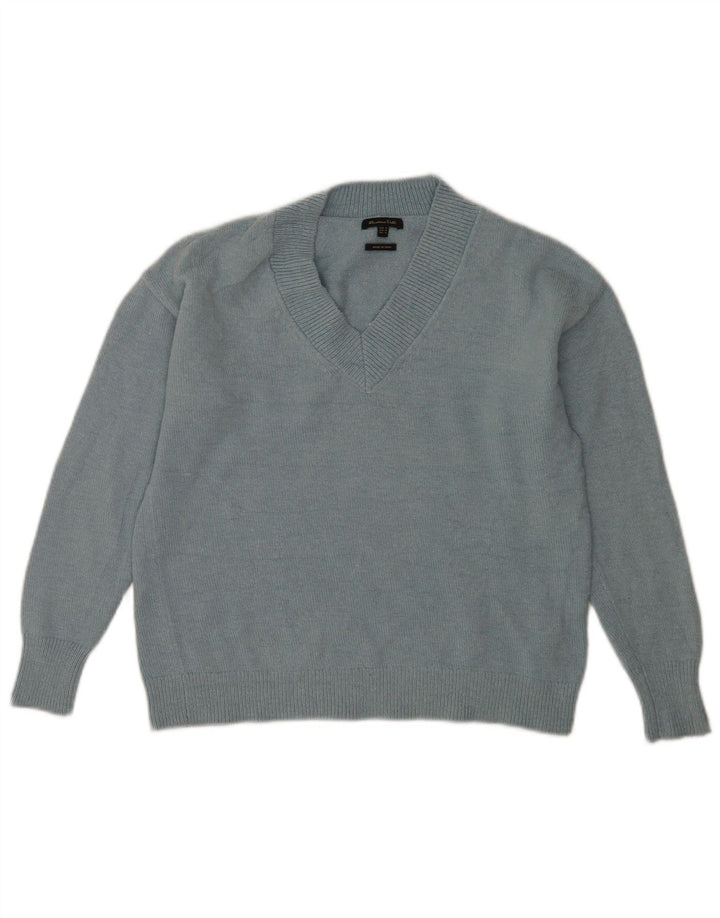 Massimo Dutti Pull col V pour femme UK 44 Bleu moyen Polyamide