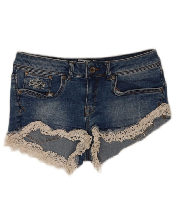 Superdry Femme Denim Hot Pants W26 Petit Bleu Coton