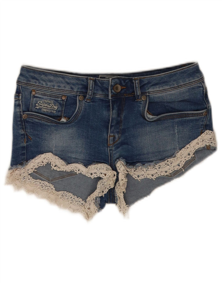 Superdry Femme Denim Hot Pants W26 Petit Bleu Coton