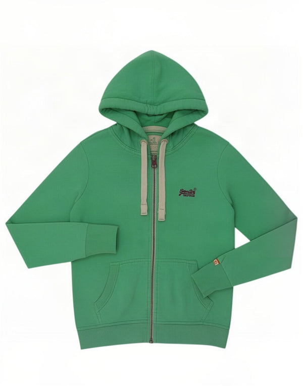 Superdry Pull à capuche zippé pour femme UK 16 Large Vert Coton