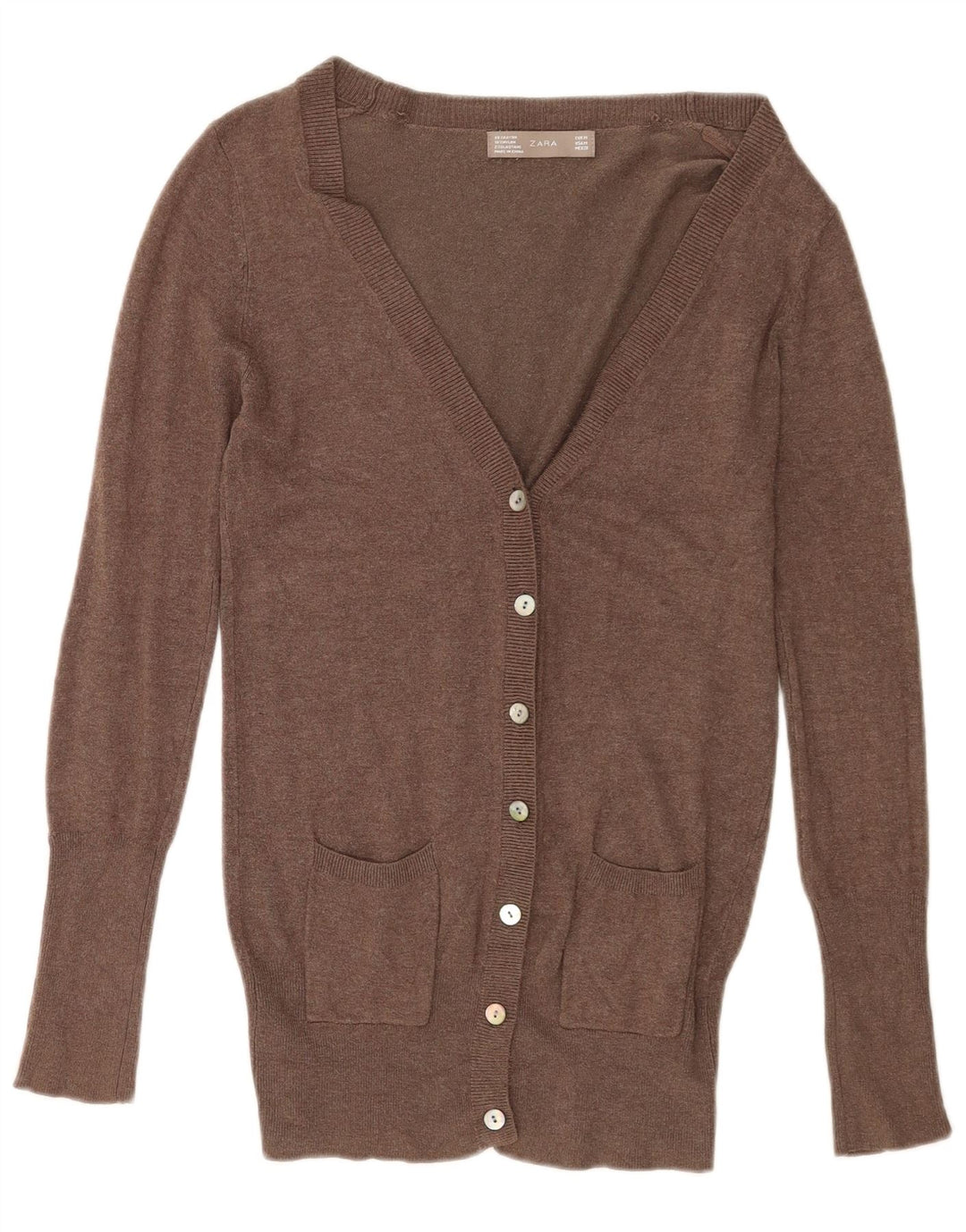 Zara Cardigan Femme Pull UK 12 Rayonne Marron Moyen