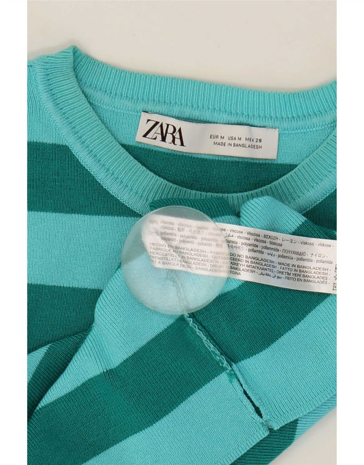 Zara Womens Crop Vest Top UK 12 Viscose rayée vert moyen