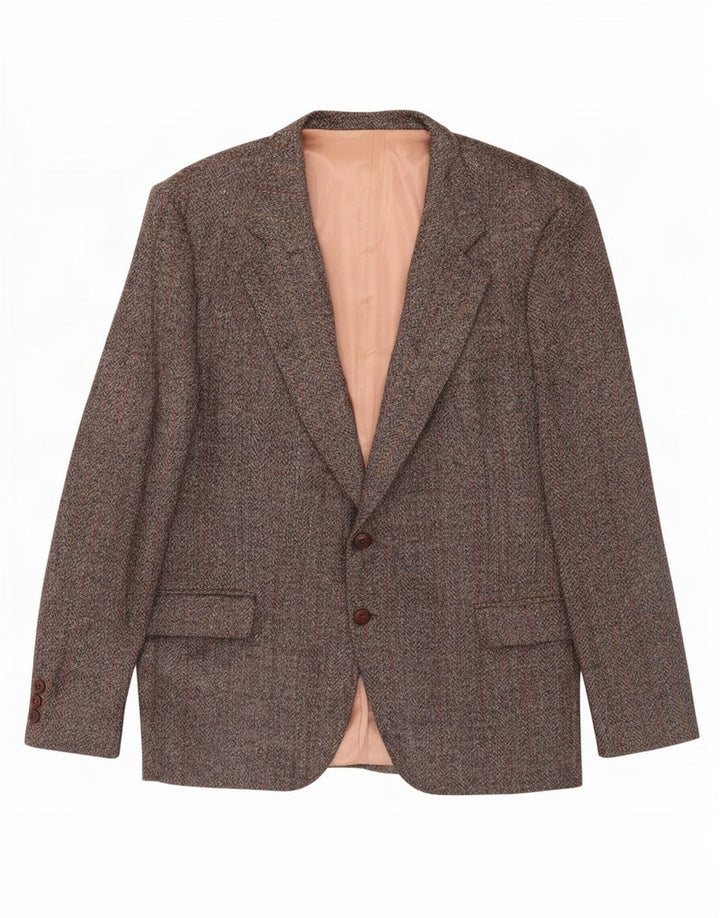 vintage Mens 2 Button Blazer Jacket UK 38 Medium Brown Check Virgin Wool
