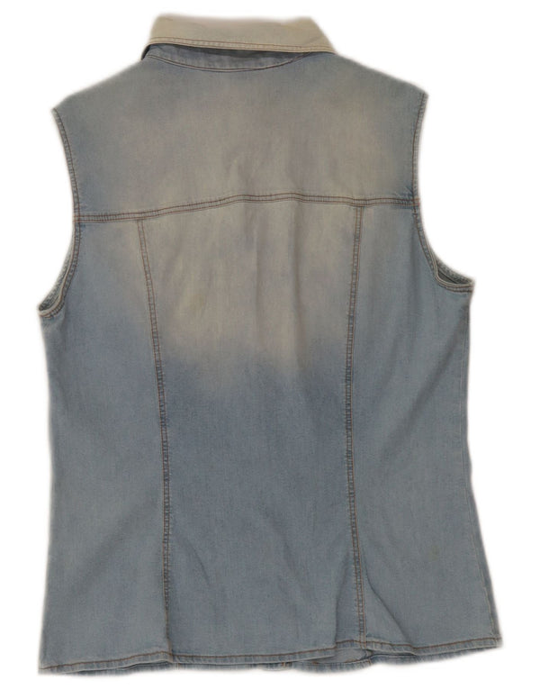 Roccobarocco Chemise en jean sans manches pour femme IT 48 XL Bleu Coton