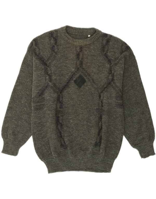 vintage Mens Crew Neck Jumper Sweater IT 50 Acrylique géométrique vert moyen
