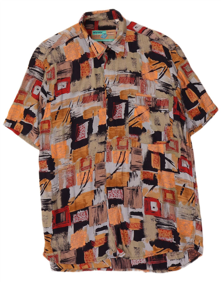Chemise à manches courtes Vintage pour hommes, Viscose Patchwork multicolore moyen