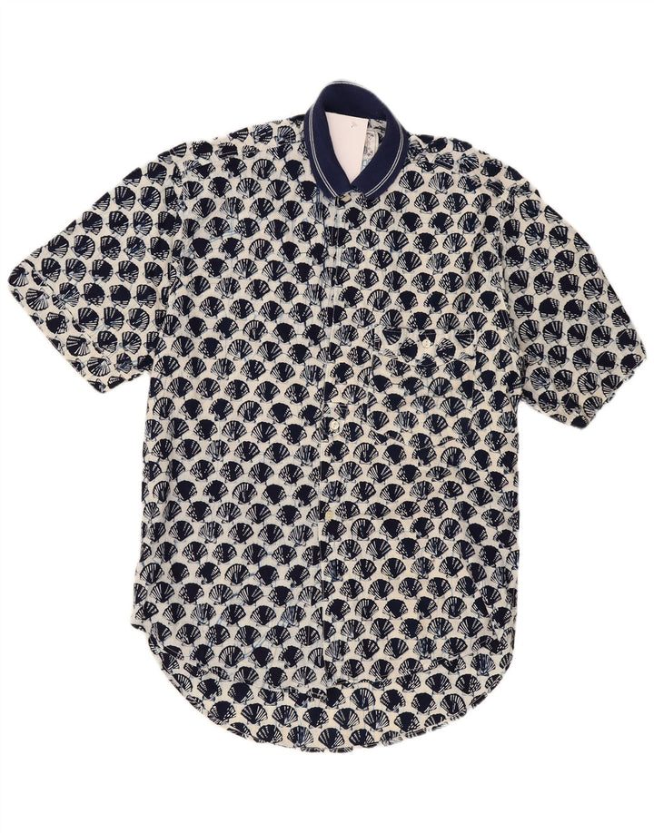 vintage Mens Abstract Pattern Chemise à manches courtes Grand coton bleu marine