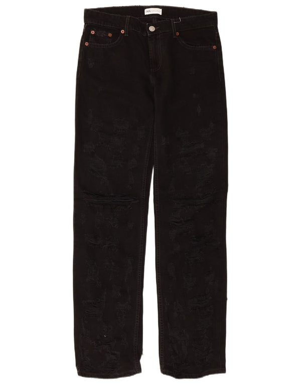 Zara Jean droit taille basse en détresse pour femme EU 38 Small W28 L34 Noir