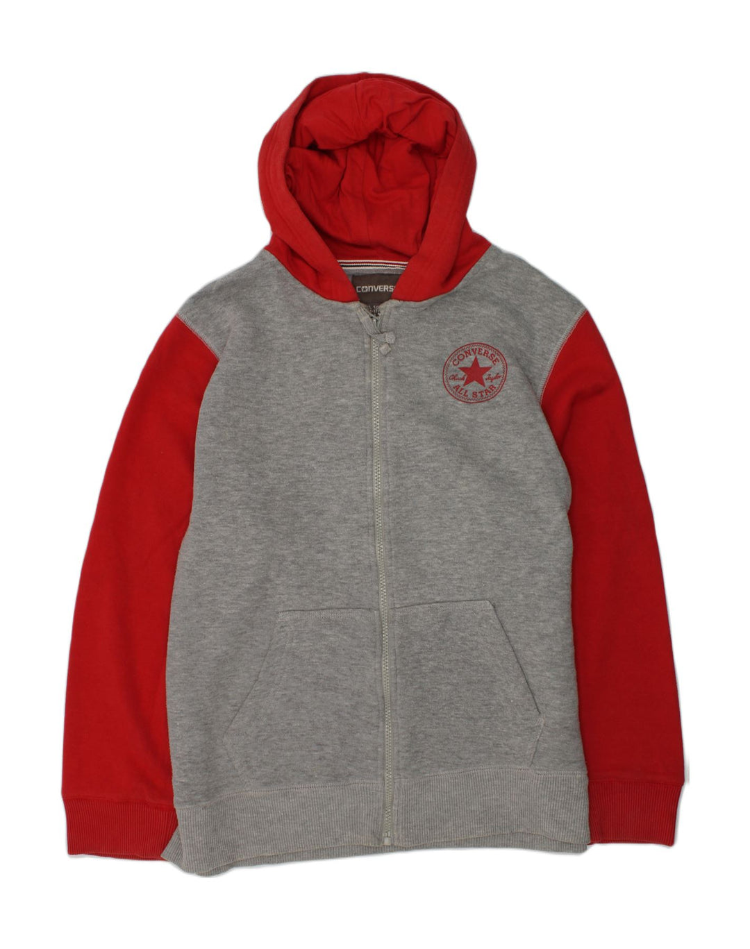 CONVERSE Boys Zip Hoodie Sweater 13-14 Years XL Grey Colourblock Cotton | Vintage Converse | Thrift | Second-Hand Converse | Used Clothing | Messina Hembry 