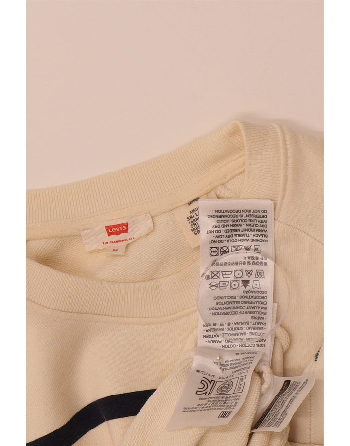 LEVI'S Womens Crop Graphic Sweatshirt Jumper UK 14 Medium Off White Cotton