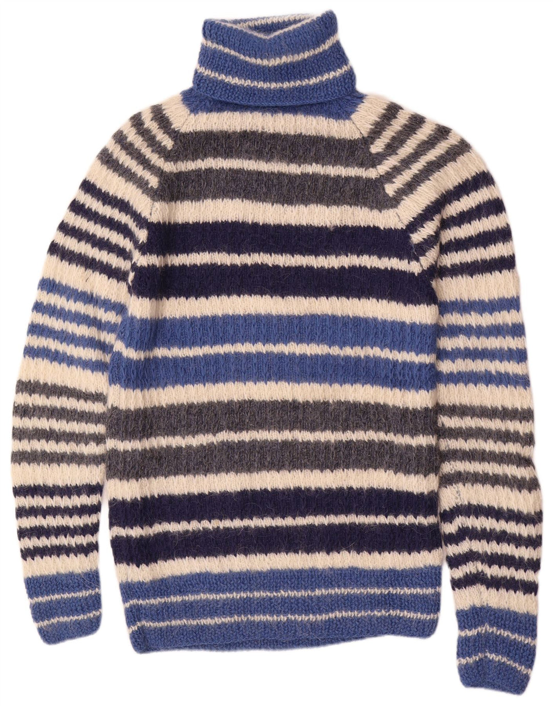 vintage Womens Roll Neck Jumper Pull UK 12 Moyen Multicolore Rayé