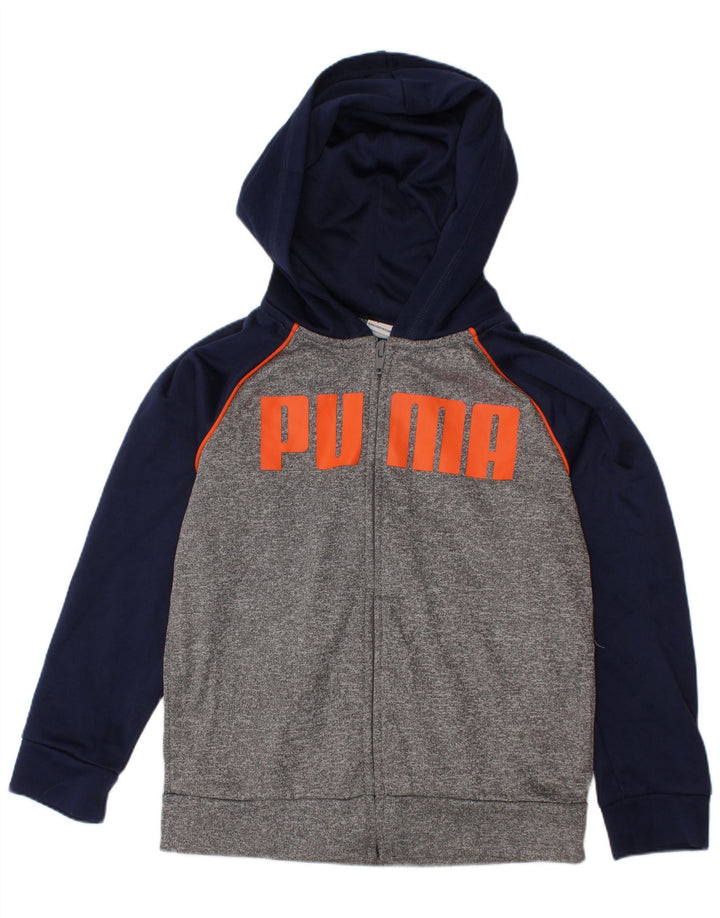PUMA Sweat à capuche zippé graphique pour garçon 5-6 ans Gris Colorblock Polyester