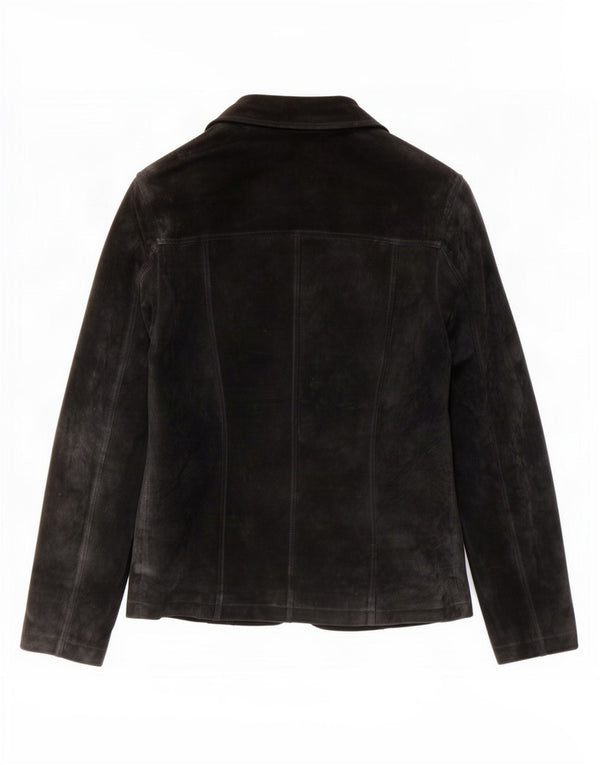 Vintage Femme 2 Boutons Blazer En Daim Veste UK 10 Petit Cuir Noir