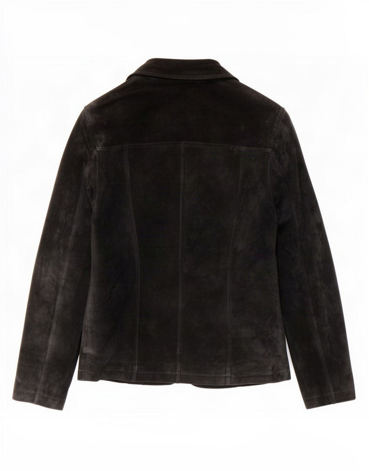 Vintage Femme 2 Boutons Blazer En Daim Veste UK 10 Petit Cuir Noir