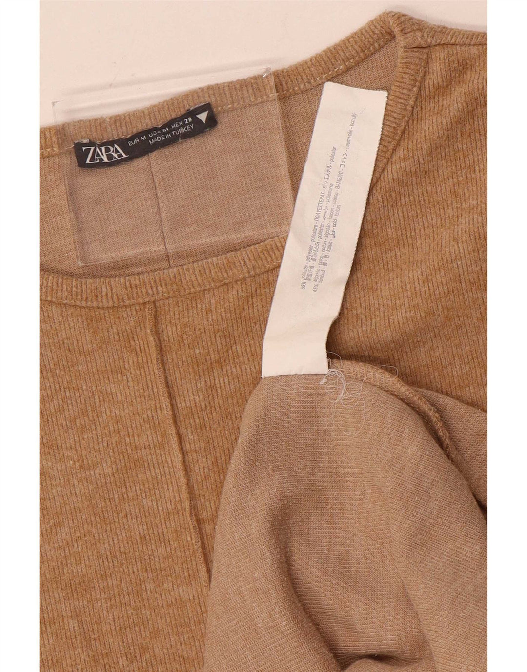 Zara Robe droite à manches courtes pour femme UK 12 Coton beige moyen