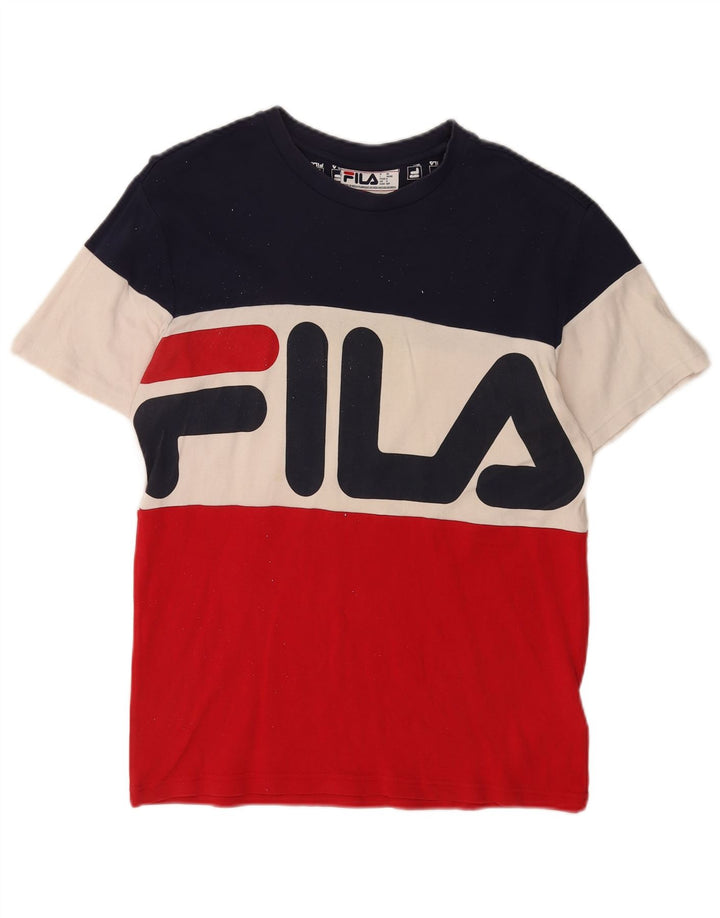 Fila Homme Graphic T-Shirt Top Small Multicolore Colourblock Coton