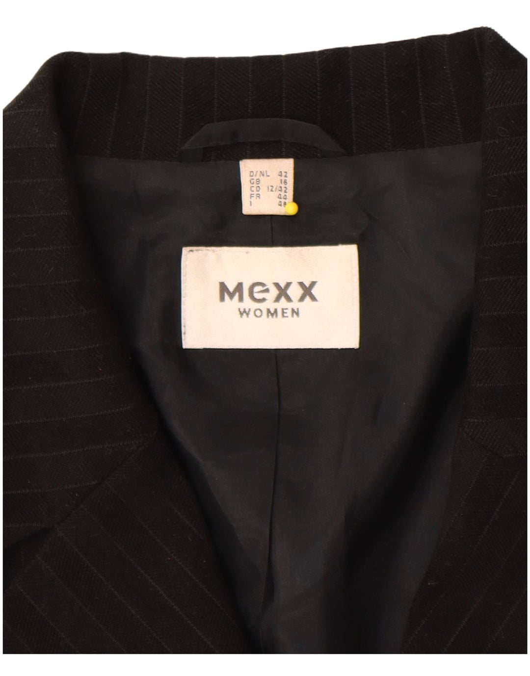 Mexx Manteau Femme UK 46 Grand Polyester Rayé Noir