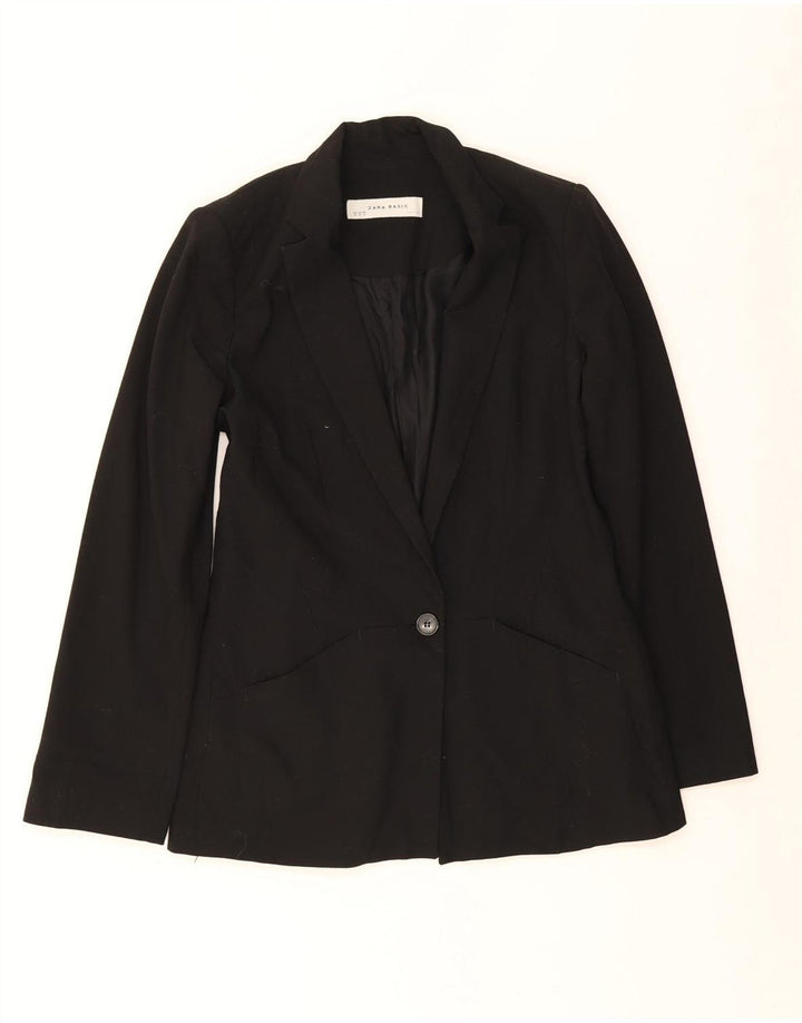 ZARA Femme 1 Bouton Blazer Veste UK 12 Moyen Noir Polyester