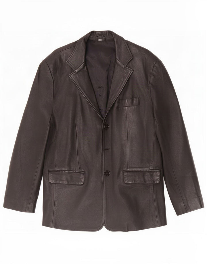 vintage Homme 3 Boutons Veste Blazer En Cuir UK 38 Moyen Noir