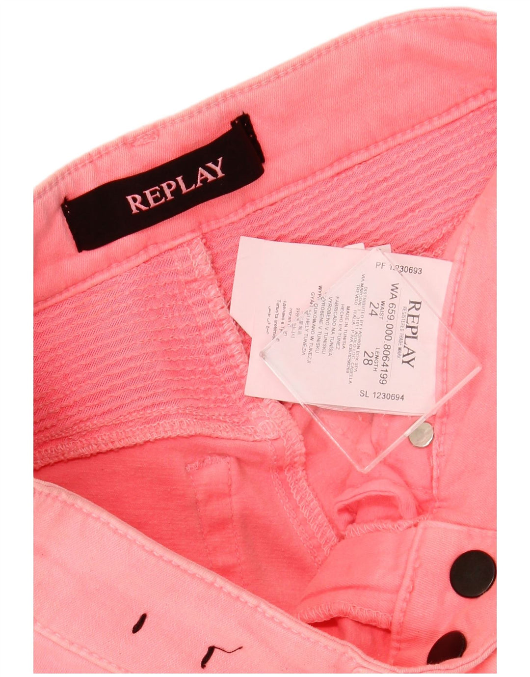 REPLAY Jean Skinny Effet Déchiré W24 L28 Rose Coton Femme