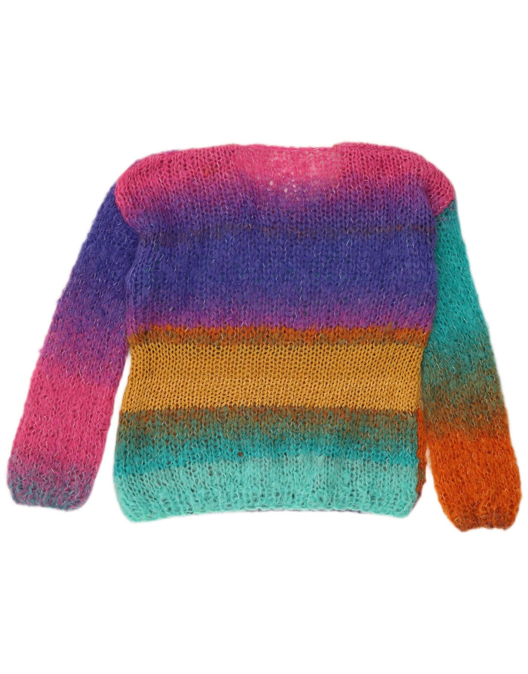 vintage Womens Crew Neck Jumper Pull UK 14 Moyen Multicolore Rayé