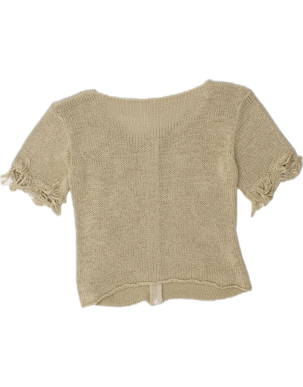 VINTAGE Femme Manches Courtes Cardigan Pull UK 10 Petit Coton Beige